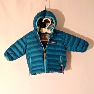 Patagonia Reversible Down Sweater Hoodie 6 months Blue and Multi Color Teal